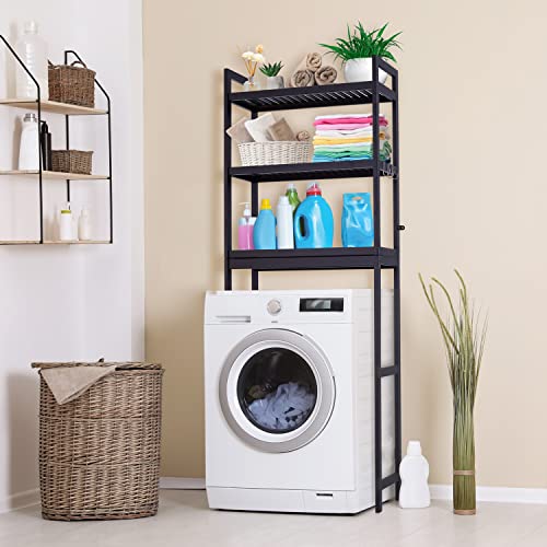 Bamboo 3-Tier Over The Toilet Storage Shelf with Paper Holder and 3 Hooks M4399