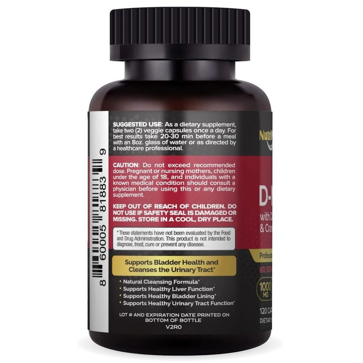 120 Capsules D-Mannose 1000mg Cranberry & Dandelion Extract Y3824