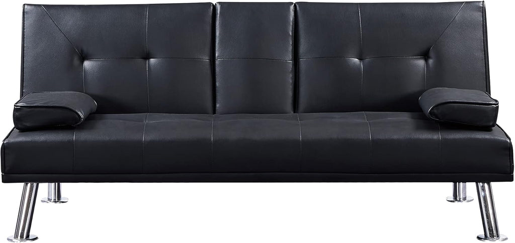 Black Faux Leather Loveseat Sofa Bed with Cup Holders X164020