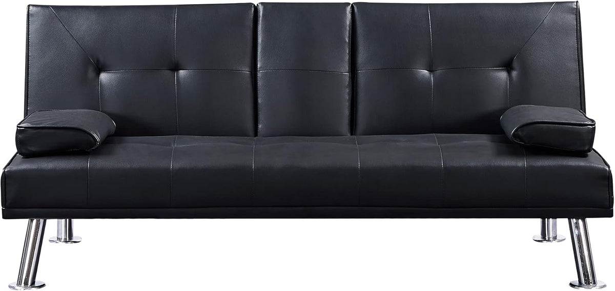 Black Faux Leather Loveseat Sofa Bed with Cup Holders X164020