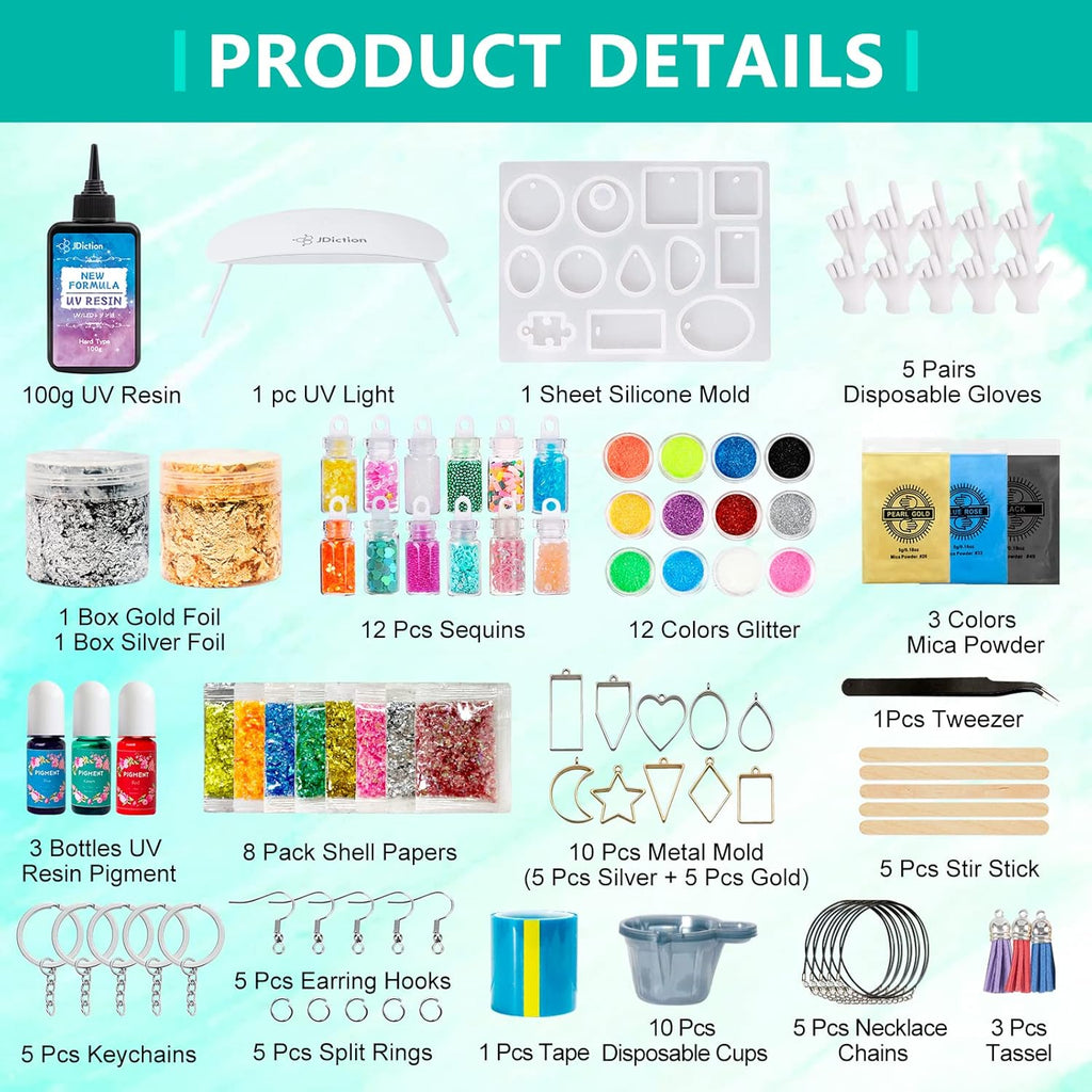 UV Resin Kit with Light, Crystal Clear Hard Resin Sunlight Curing UV Resin G611