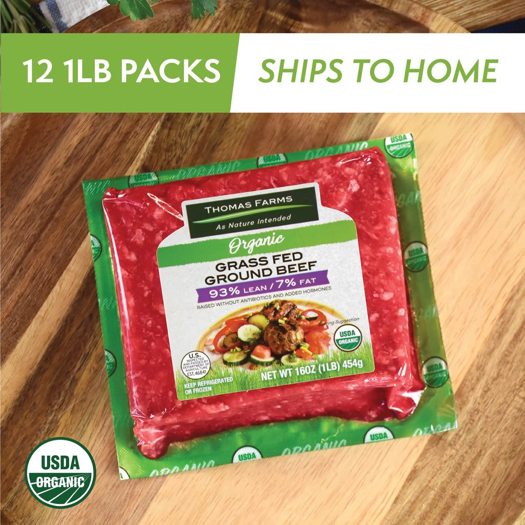 Organic Grass Fed 93/7 Ground Beef, Twelve 1 lb Packages S165264