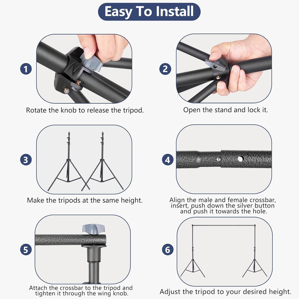 Photo Backdrop Stand System Kit, 7 x 10 ft Adjustable with Clamps, Crossbars, Sandbags, Carrying Bag A95204