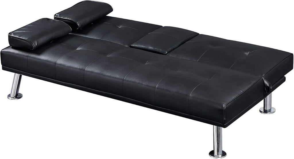 Black Faux Leather Loveseat Sofa Bed with Cup Holders X164020