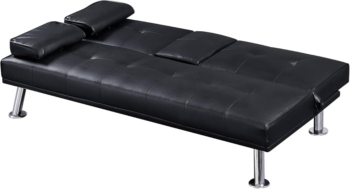 Black Faux Leather Loveseat Sofa Bed with Cup Holders X164020