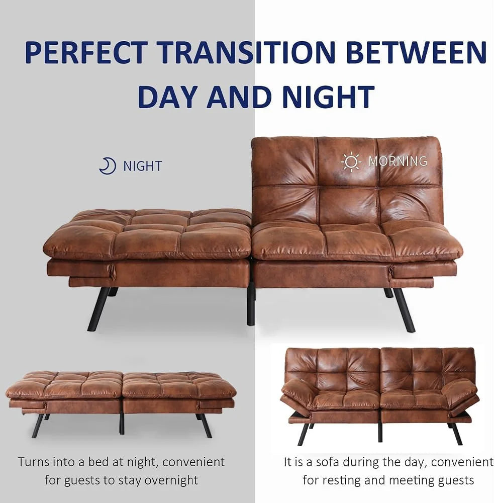 Brown PU Leather Memory Foam Folding Sofa Bed B60553