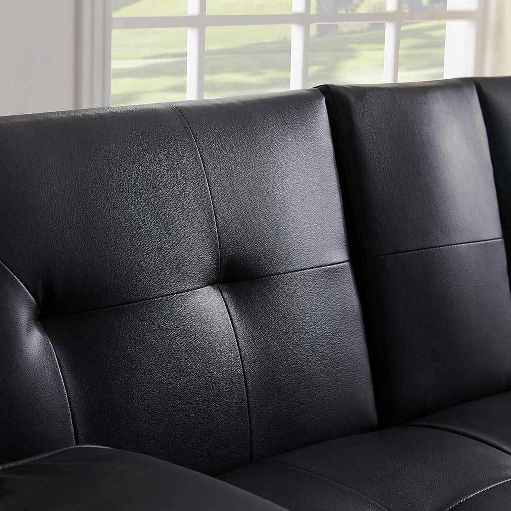 Black Faux Leather Loveseat Sofa Bed with Cup Holders X164020