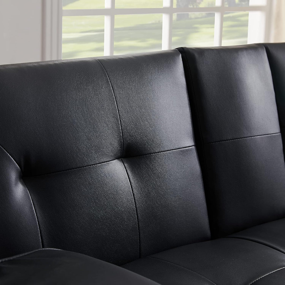 Black Faux Leather Loveseat Sofa Bed with Cup Holders X164020