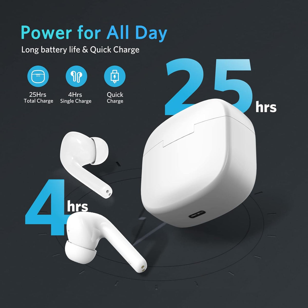 Bluetooth Noise Cancelling True Wireless Earbuds White D513