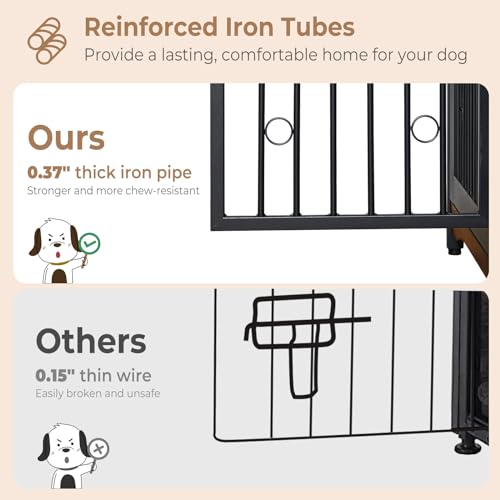 71'' Wooden Double Dog Crate Kennel Cage, Brown Y144