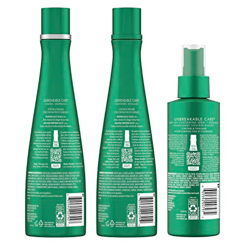 3 Pack Shampoo, Conditioner, and Leave-In Spray for Fine and Thin Hair with Keratin, Collagen, Biotin O55171