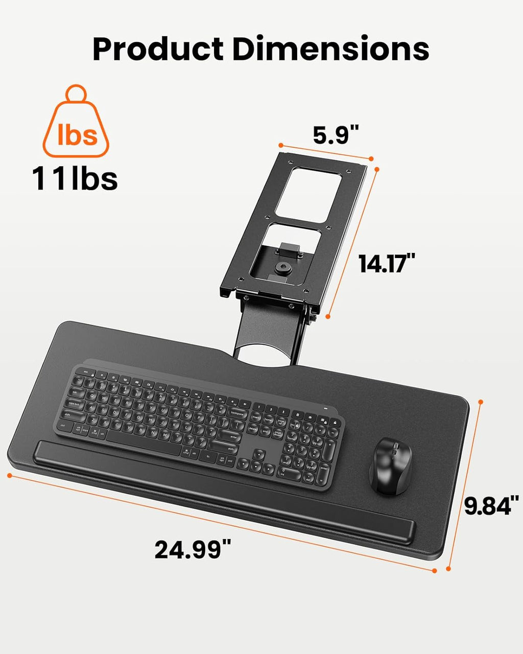 Black Sliding Keyboard & Mouse Tray, 24.99” W x 9.84” D G4765