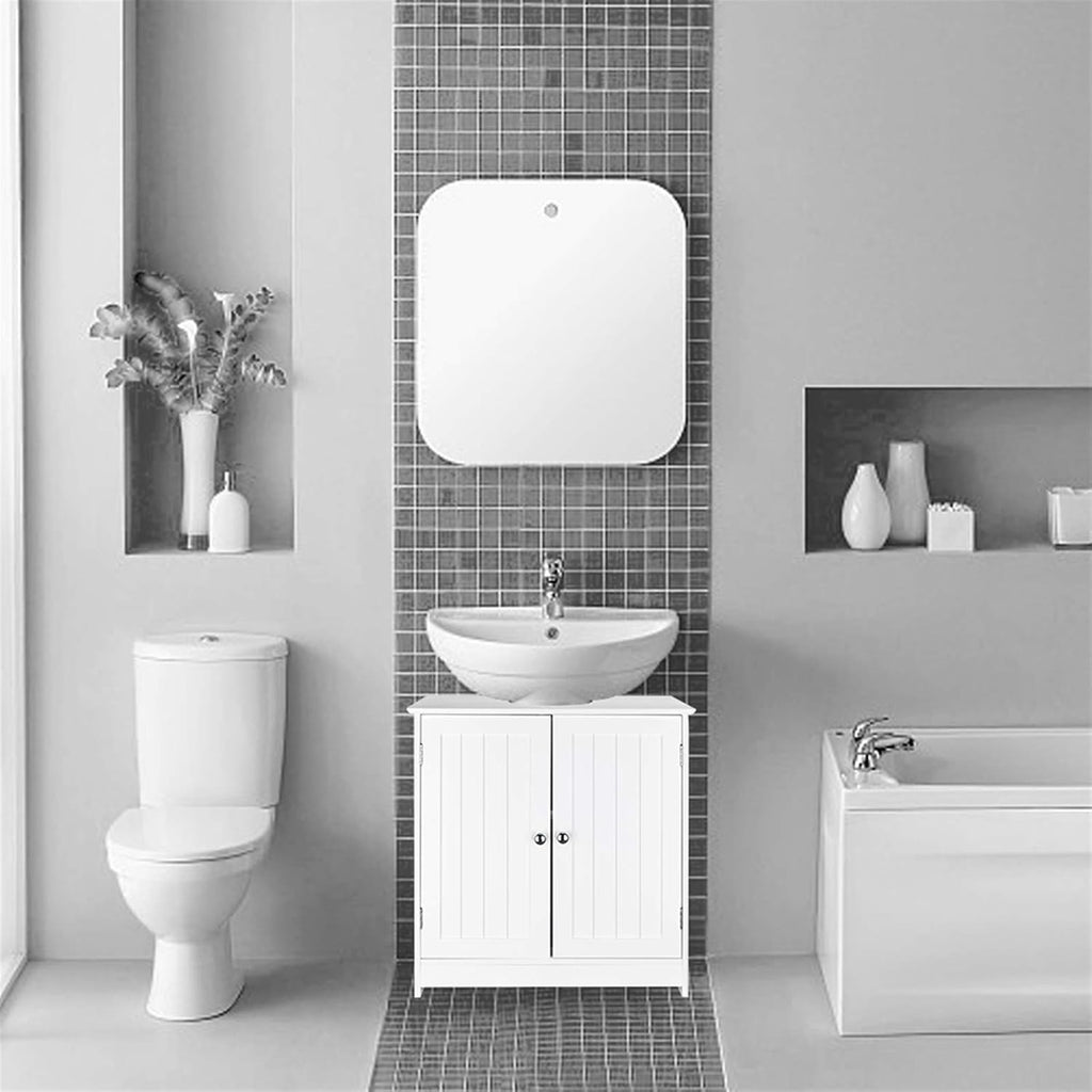 White Floor Pedestal Bathroom Storage Cabinet with 2 Doors H753