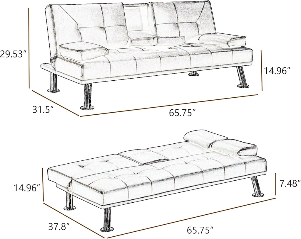 Black Faux Leather Loveseat Sofa Bed with Cup Holders X164020
