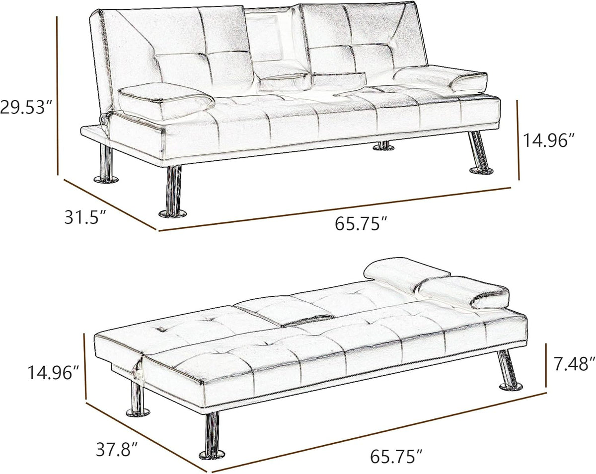 Black Faux Leather Loveseat Sofa Bed with Cup Holders X164020