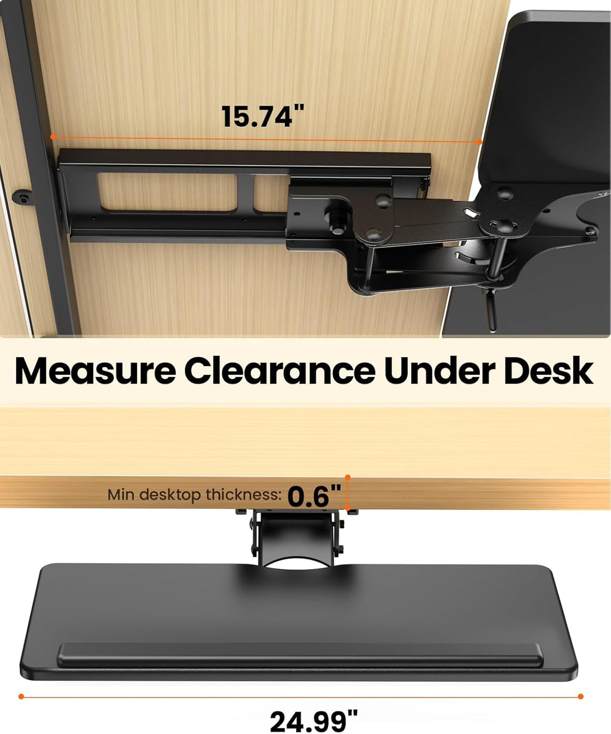 Black Sliding Keyboard & Mouse Tray, 24.99” W x 9.84” D G4765