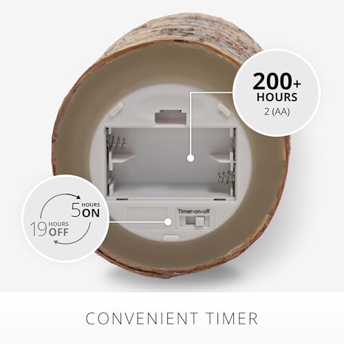 Flameless Candle Pillar with Real Birch Bark Moving Flame LED Battery Operated Lights Unscented (3.5 x 4.5-inch) L6961
