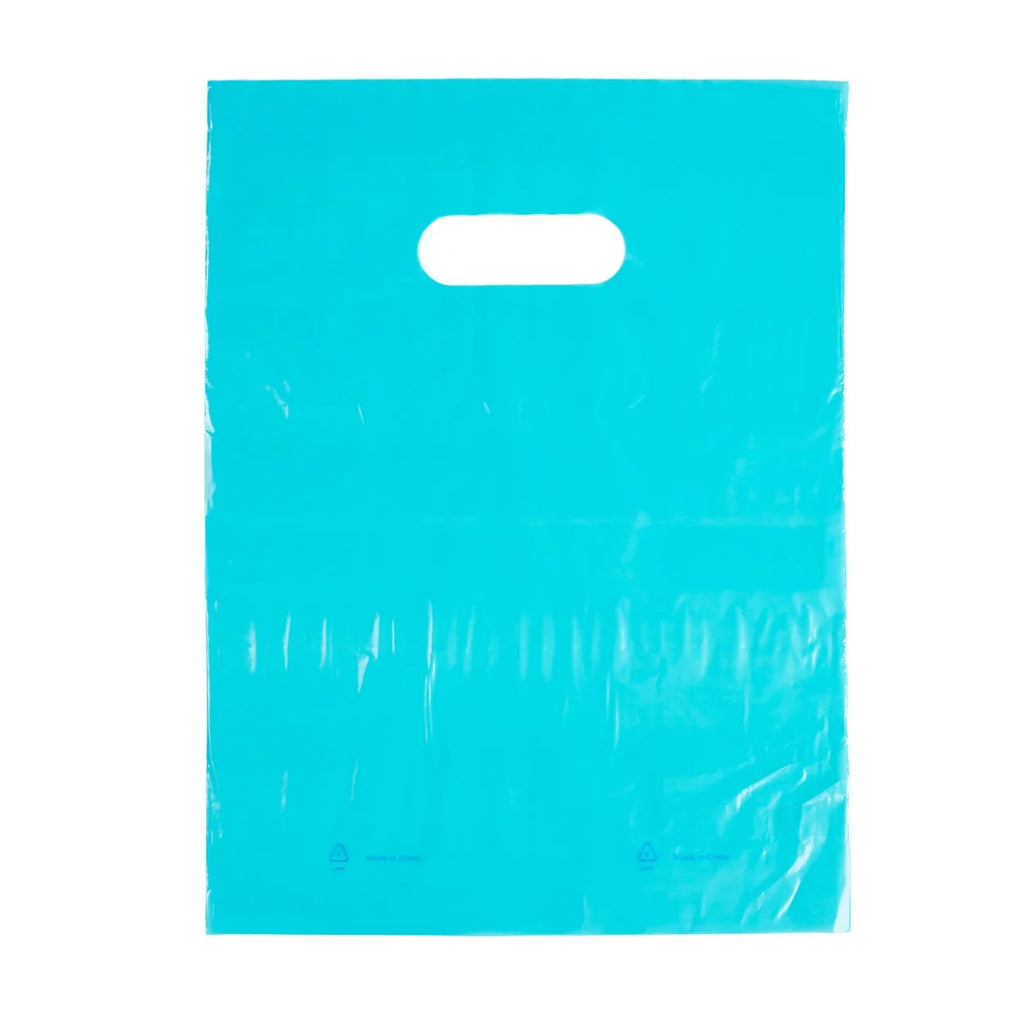 Teal Blue Plastic Shopping Bags with Die Cut Handles Lightweight 9x12 Pack of 1,000 K275160