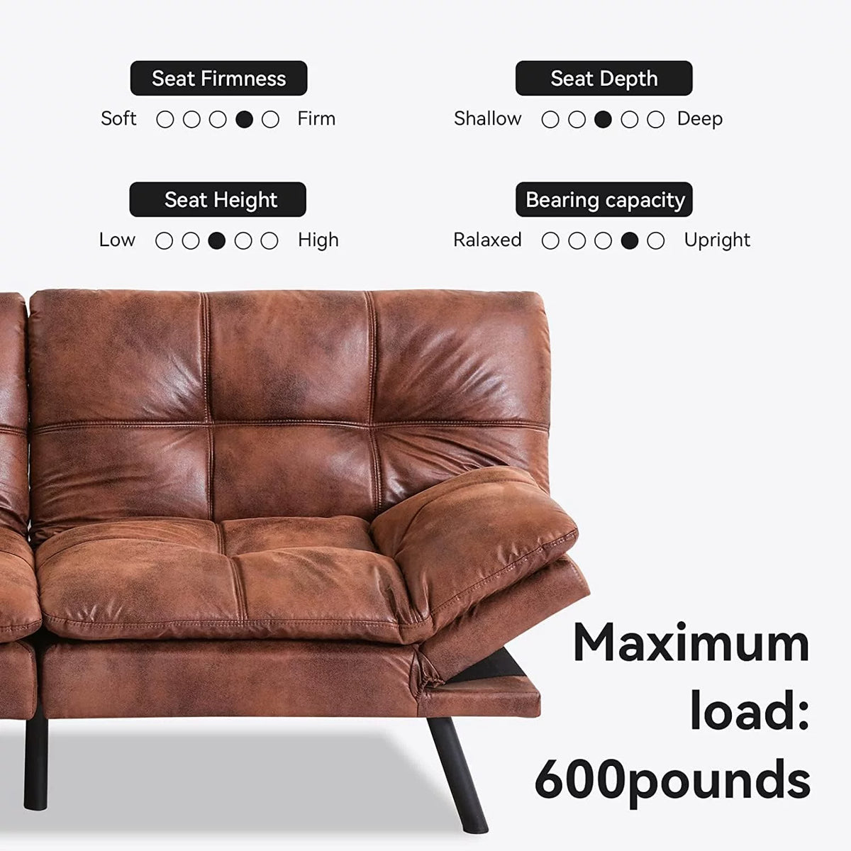Brown PU Leather Memory Foam Folding Sofa Bed B60553