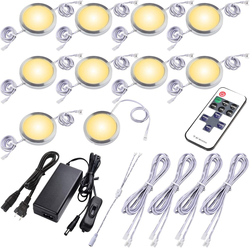Dimmable Linkable Wired LED Puck Lights, 14 Lights, Warm White W7542
