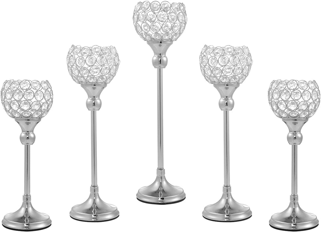 Gold Crystal Candle Holder, 5Pcs Tea Light Candlestick Holders Y58681