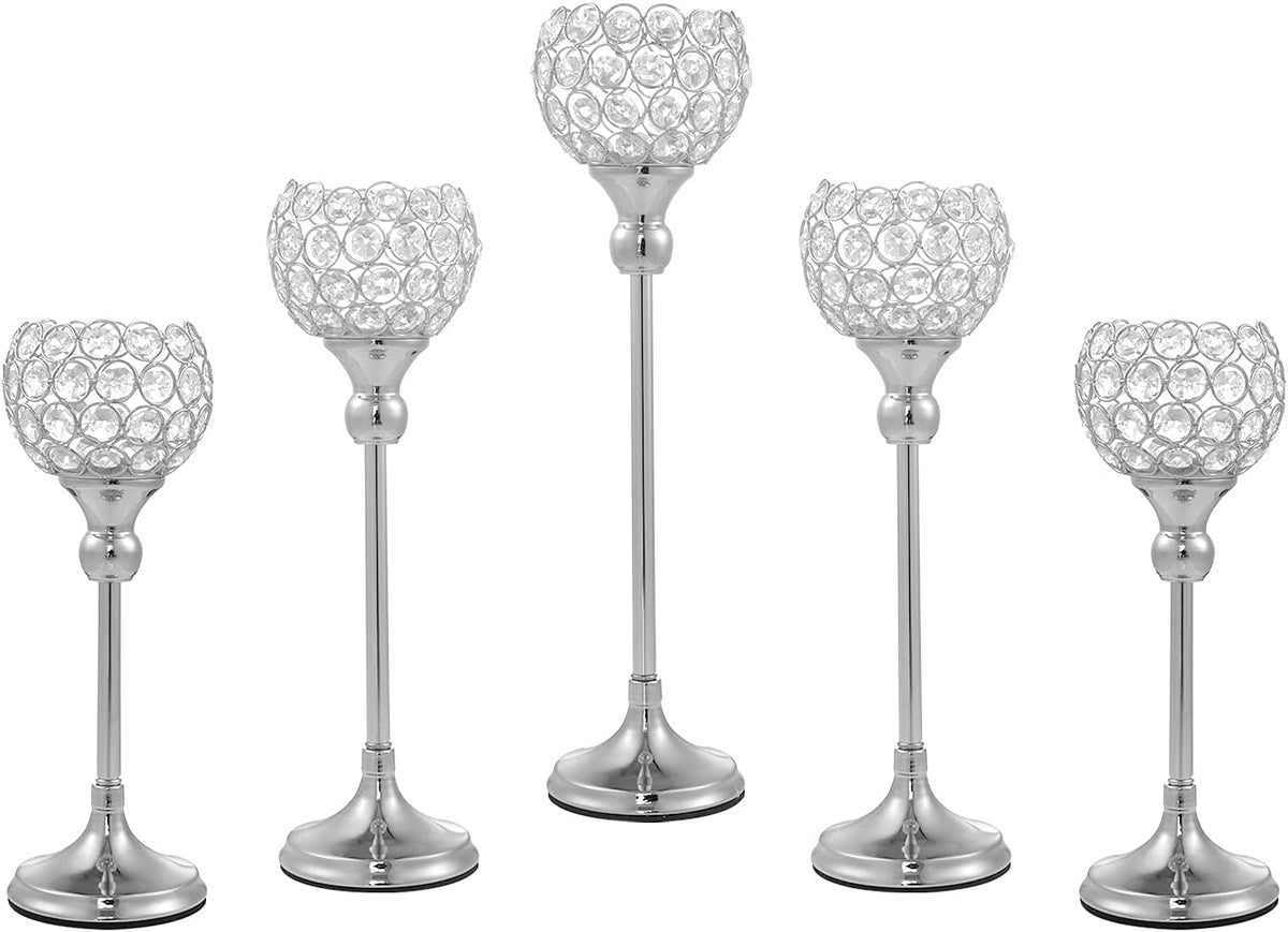 Gold Crystal Candle Holder, 5Pcs Tea Light Candlestick Holders Y58681