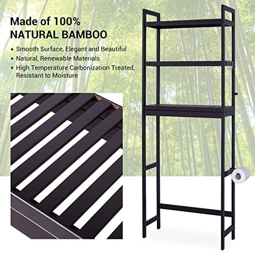 Bamboo 3-Tier Over The Toilet Storage Shelf with Paper Holder and 3 Hooks M4399