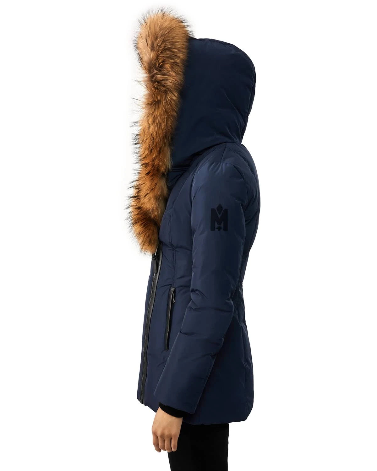 Navy Fur Trim Down Coat L3303