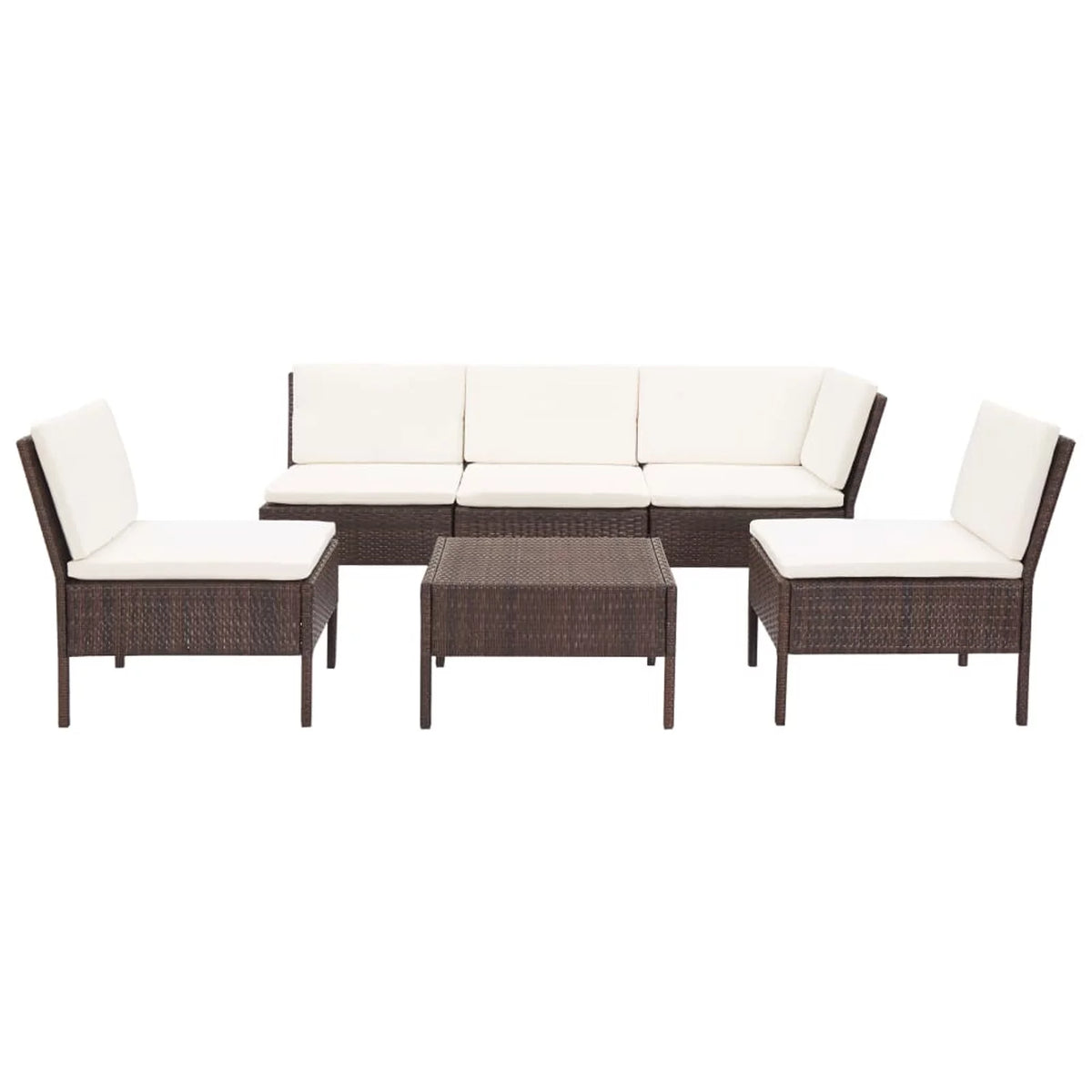 6 Piece White Cushioned Brown Poly Rattan Patio Sectional Set P87995