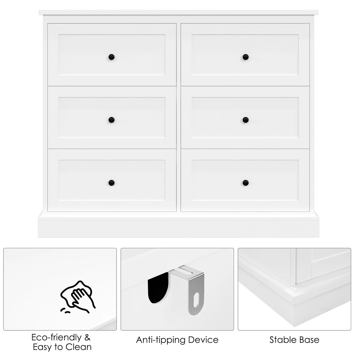 White 6 Drawer Wood Dresser G670179