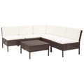 6 Piece White Cushioned Brown Poly Rattan Patio Sectional Set P87995