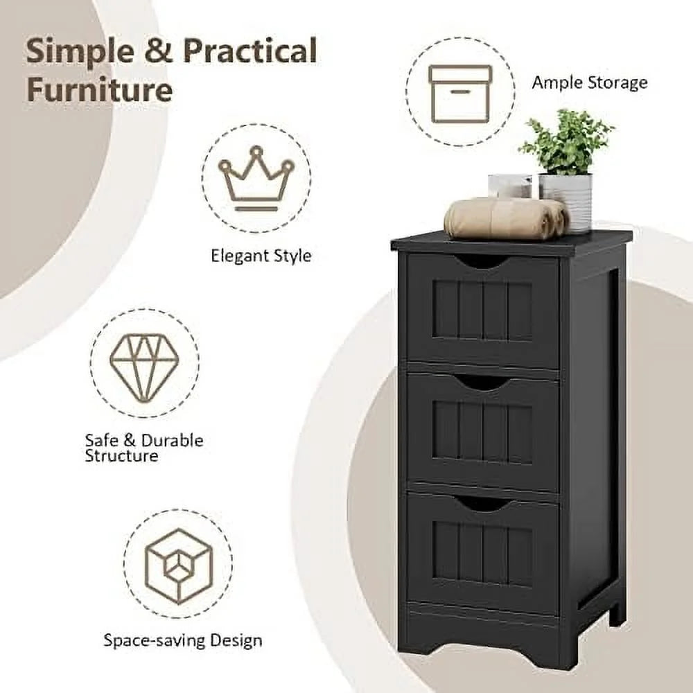Black 3 Drawer Wooden Bathroom Cabinet G108