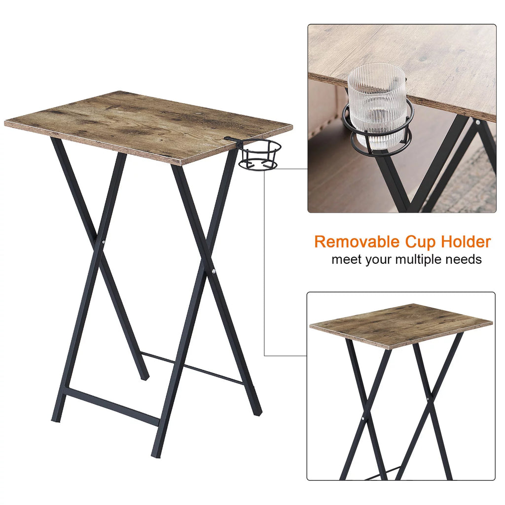 Set of 2 Folding TV Tray Table with Cup Holder Grey O922029