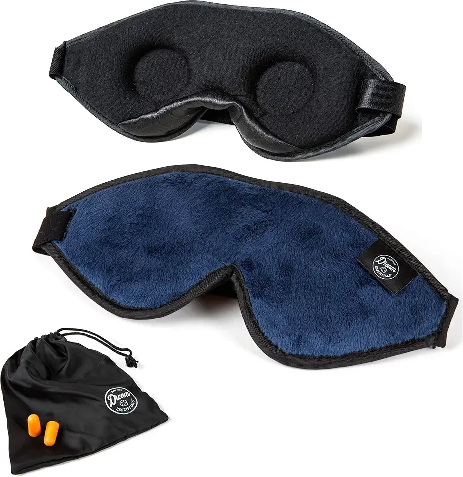 3D Sleep Mask Earplugs Carry Pouch Set Navy Blue Y7794
