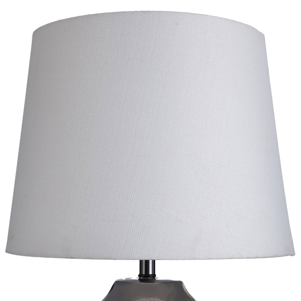 Silver Ceramic Column Table Lamp with Black Nickel Base D481