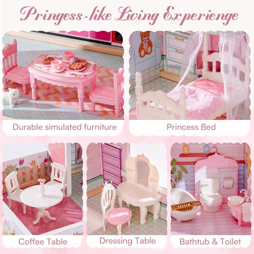 Wooden Dollhouse Playset with 24 Pcs Furniture W360550