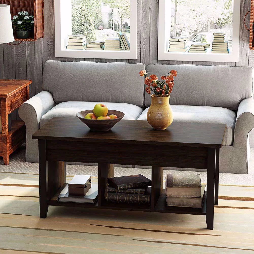 Lift Top Coffee Table with Hidden Storage and Lower Shelf V341