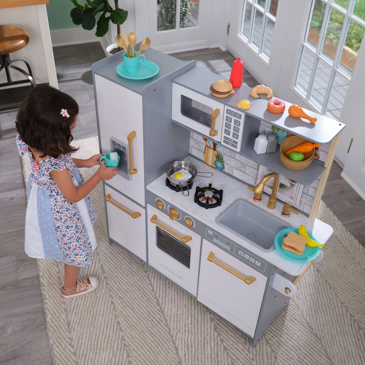 Gray Wooden Play Kitchen with 36 Accessories G3637