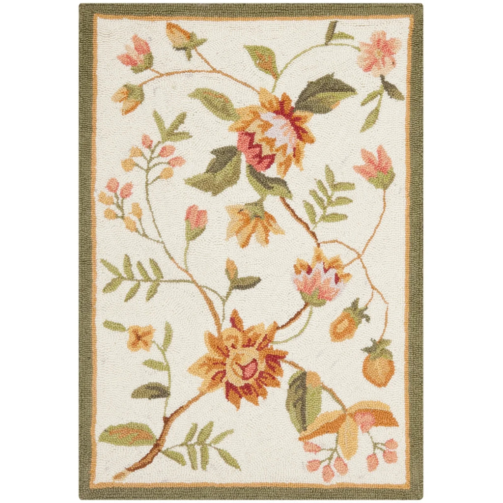 Ivory Floral Wool Area Rug W1710