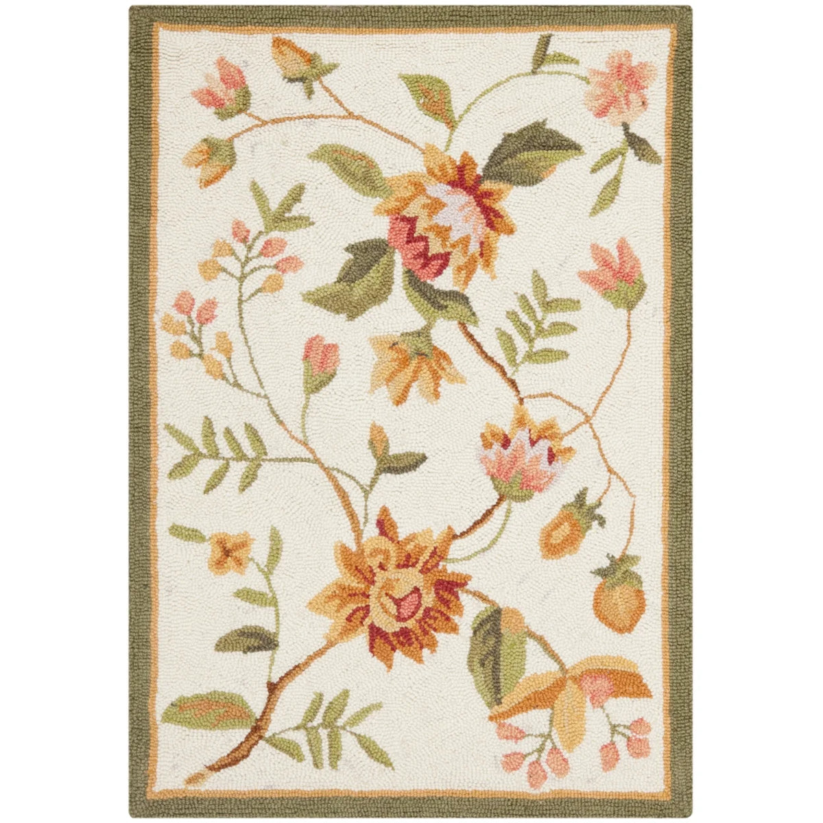 Ivory Floral Wool Area Rug W1710