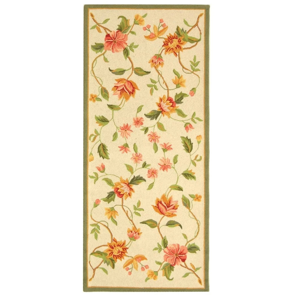 Ivory Floral Wool Area Rug W1710