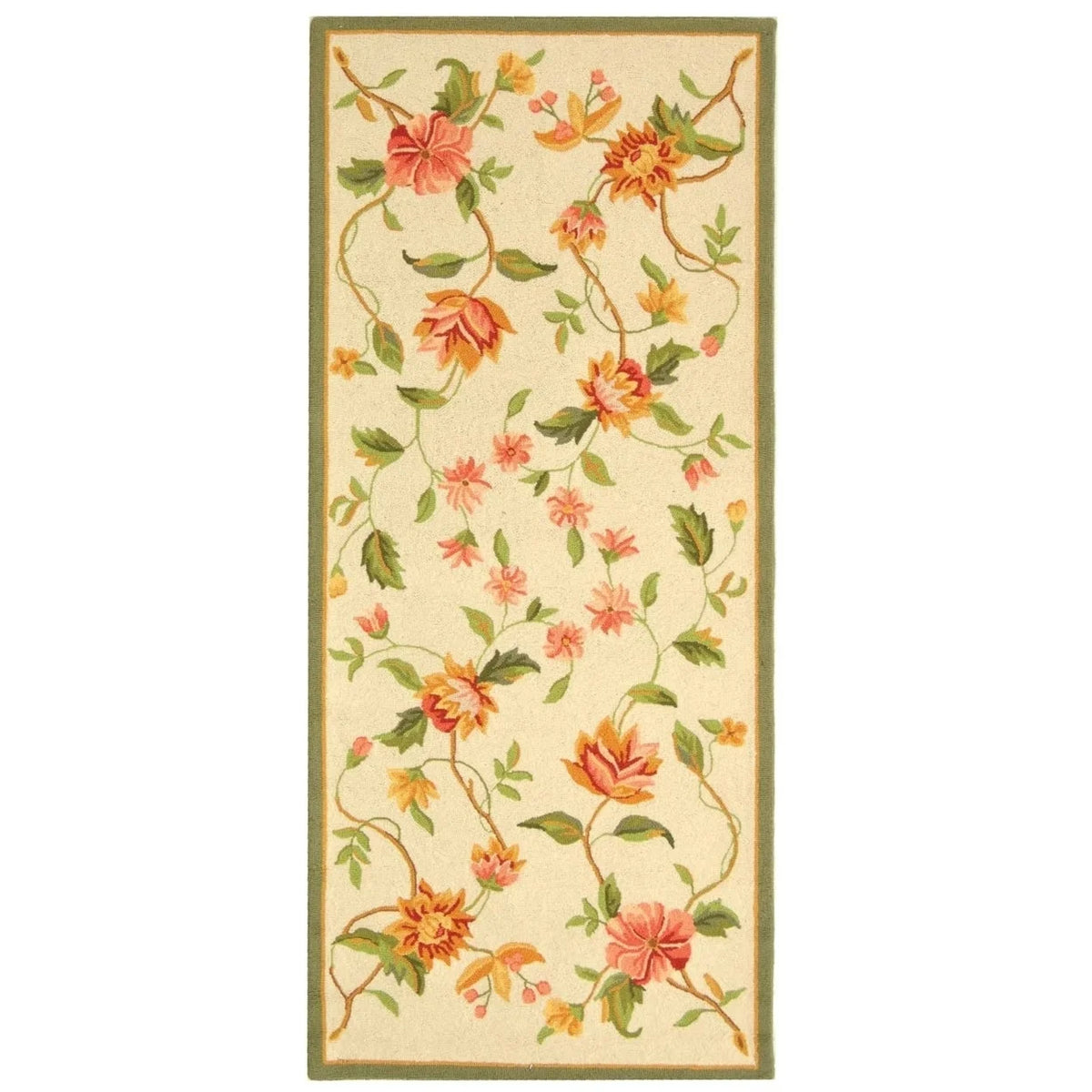 Ivory Floral Wool Area Rug W1710
