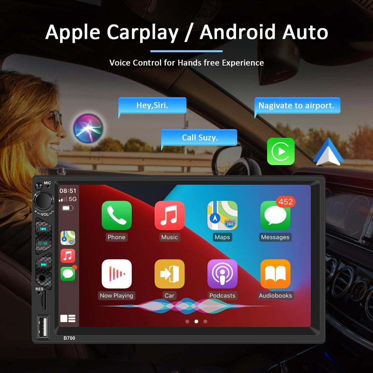 7 Inch Touch Screen Car Stereo with Carplay and Android Auto M9720
