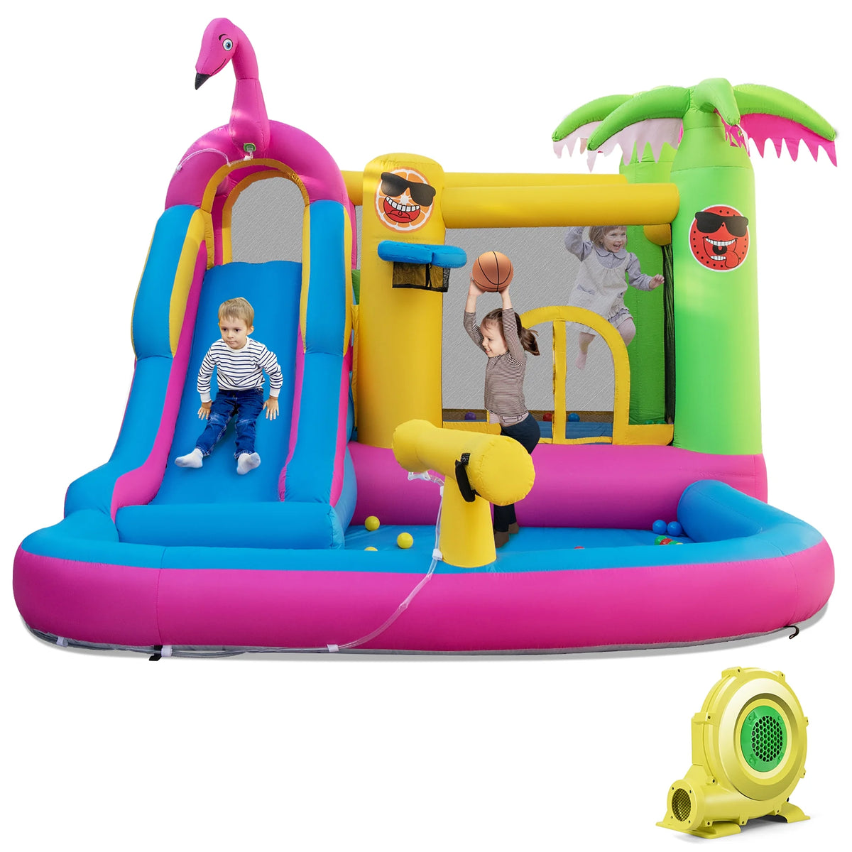 Tropical Inflatable Bounce Castle with Ocean Ball and 735W Blower H726