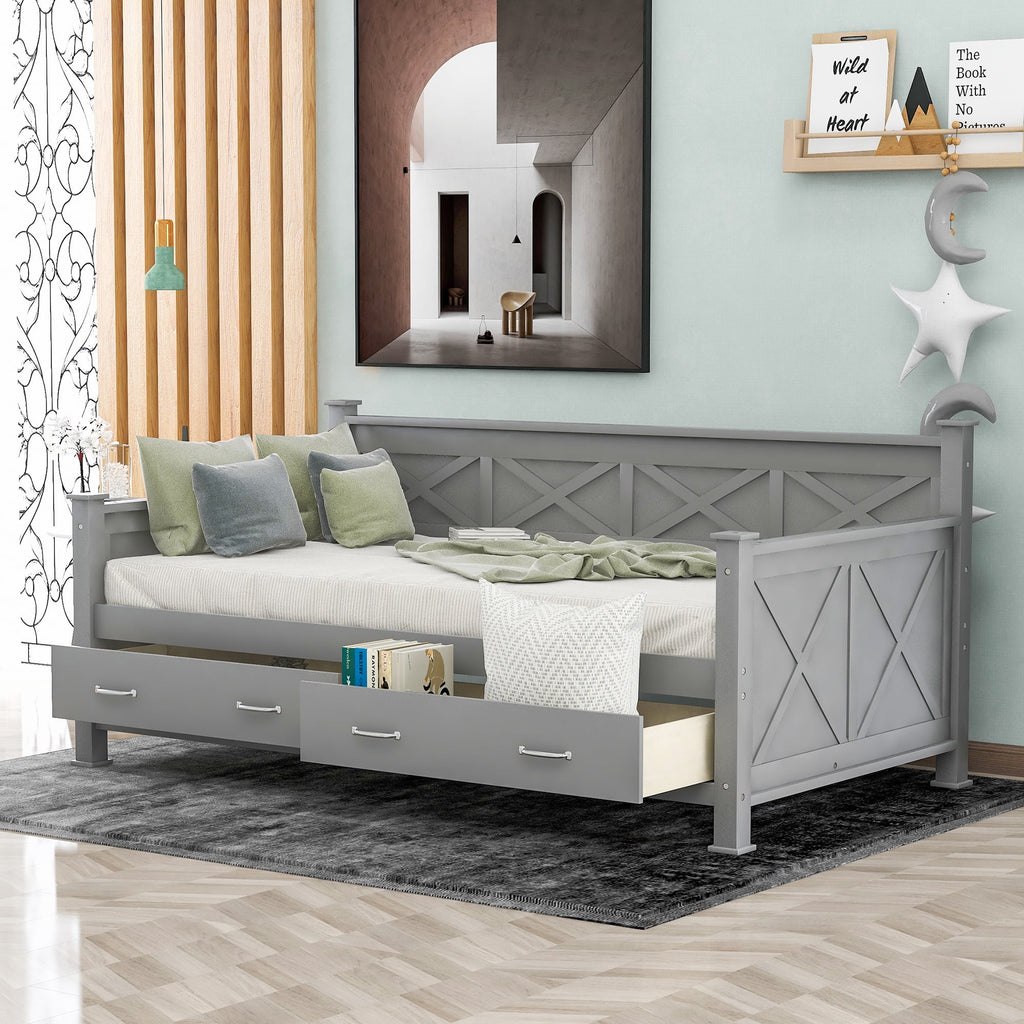 Wooden Twin Daybed with 2 Storage Drawers Z771932