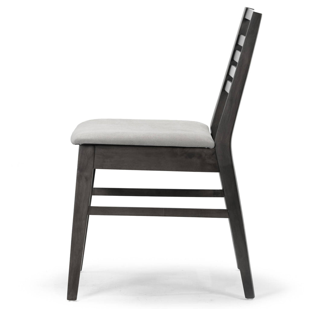 Set of 2 Black Wood Chair with Light Grey Fabric Seat and Ladder Back W316