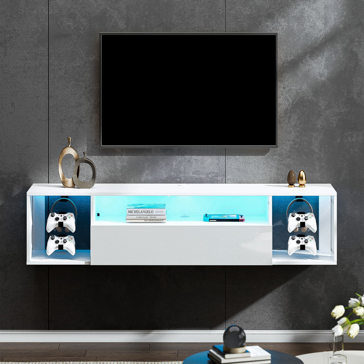 39.3 inches Floating TV Stand with Lights Q1671