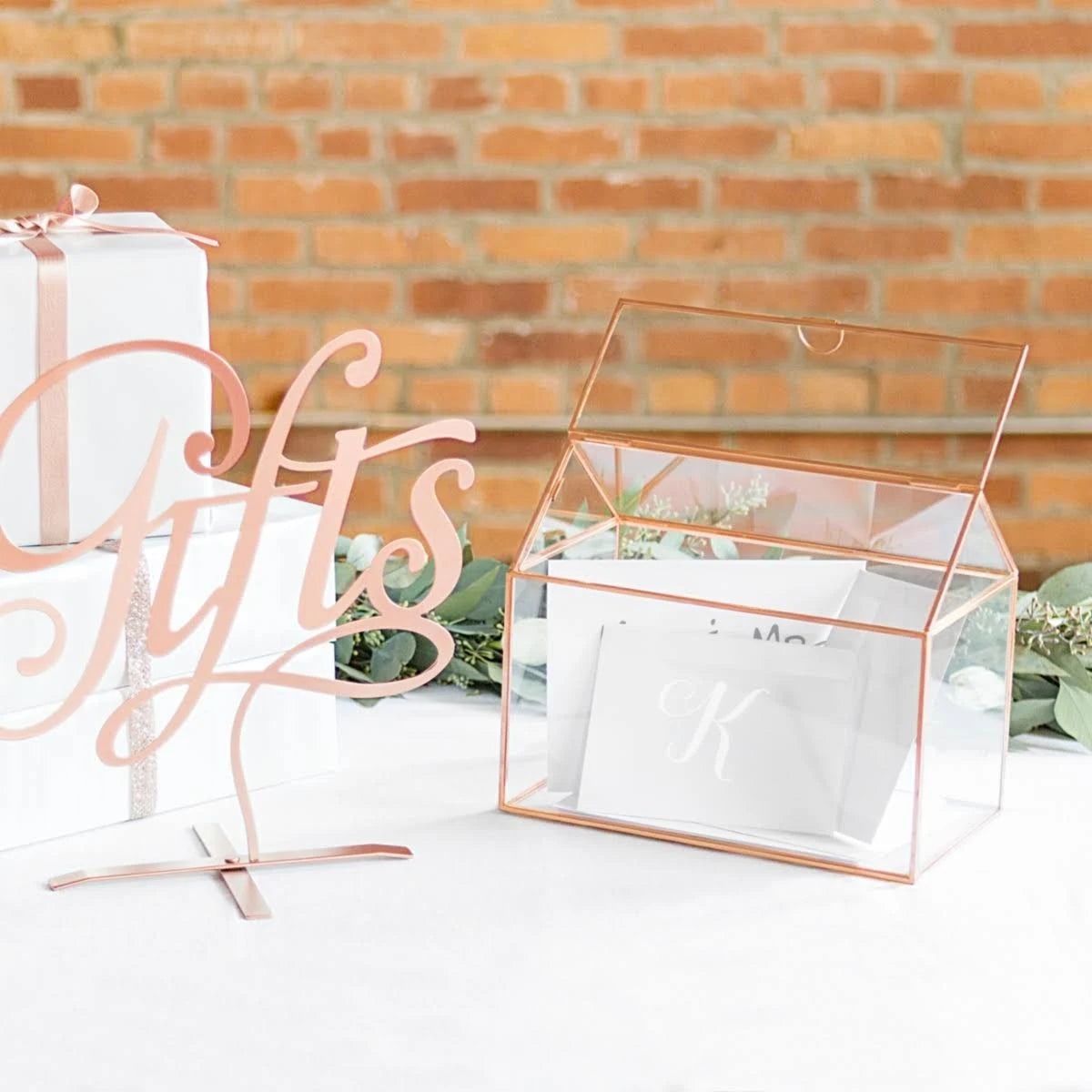Rose Gold Glass Terrarium Card Holder Z27588