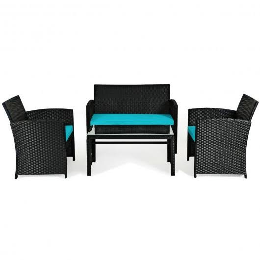 Turquoise Wicker Patio Sofa and Table Set K671886