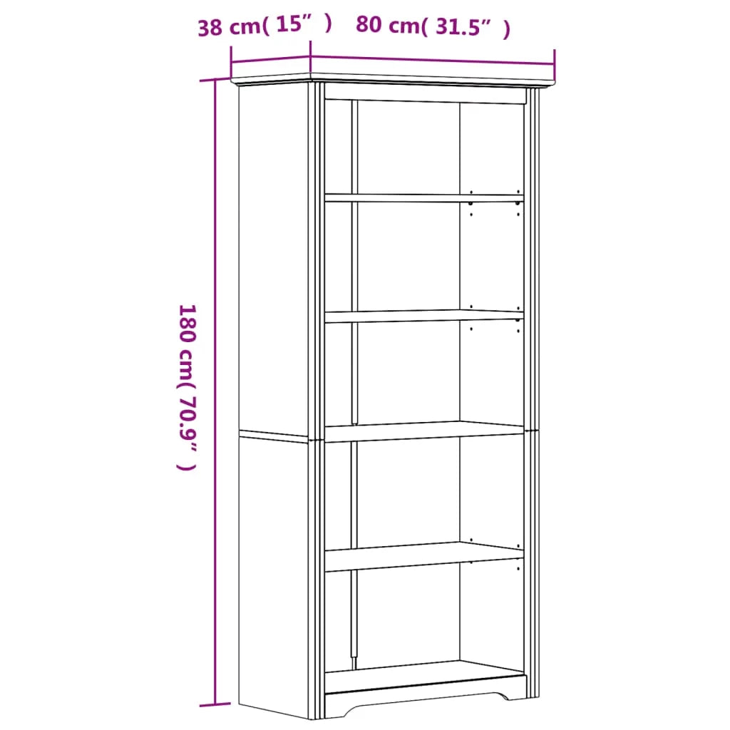 Brown 5-Tier Solid Wood Pine Bookcase C620128